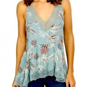 Free People Tank Top Intimately Size XS Bellflower Green Floral Lace Boho